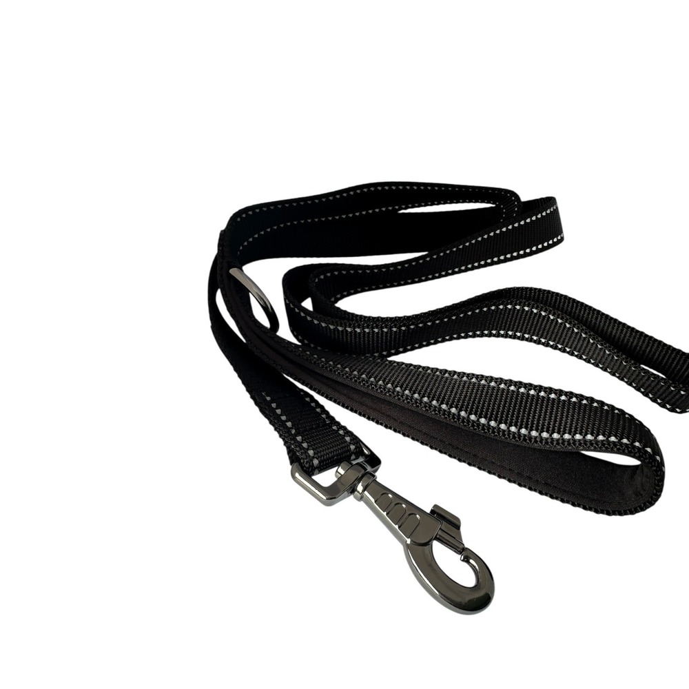 SatSun Large Dog Leash Heavy Duty Reflective Padded Handle Black Nylon